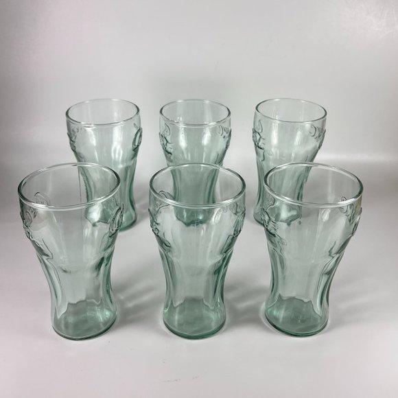 Vtg Coca Cola Coke Green Embossed Bell Shaped Juice Glasses Collectible Lot of 6 - Picture 6 of 14